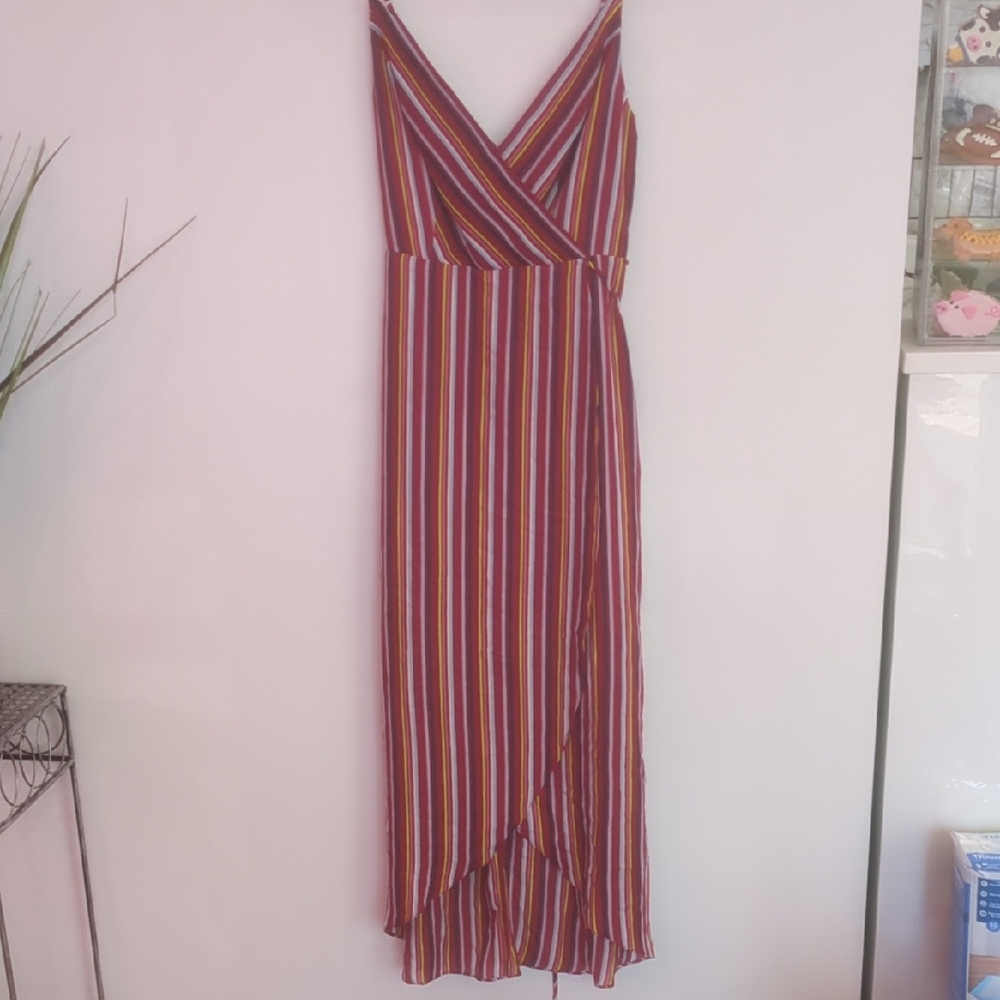Striped V-Neck Wrap Dress